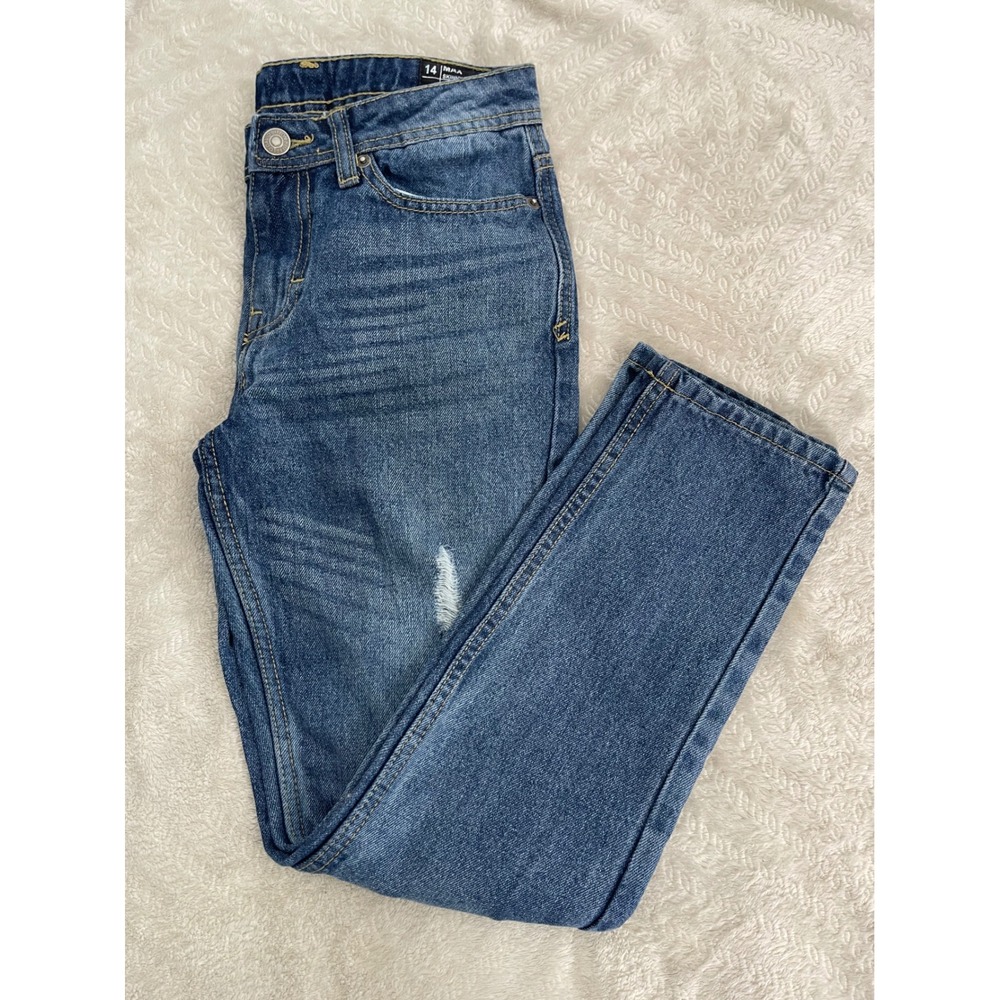 Buffalo David Bitton Max Skinny Fit Distressed Jeans Boys Size 14 Blue Denim